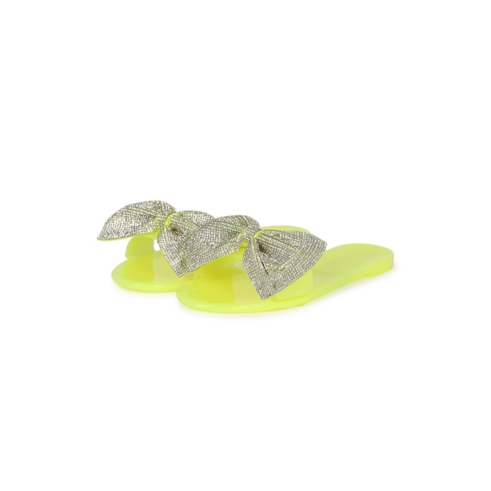Liliana Rhinestone Embellished Bow Neon Jelly Slides Sandals - Picture 9 of 10